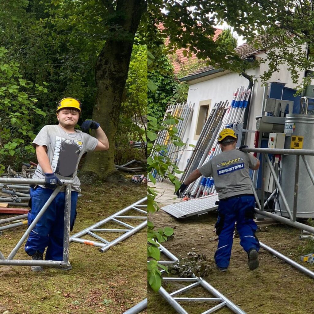 Azubi Tobias beim Aufbau eines E-Wahner Gerüsts