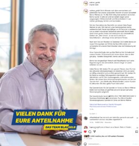 Screenshot Instagram Beitrag - Danke für die Anteilnahme von Benno Wahner